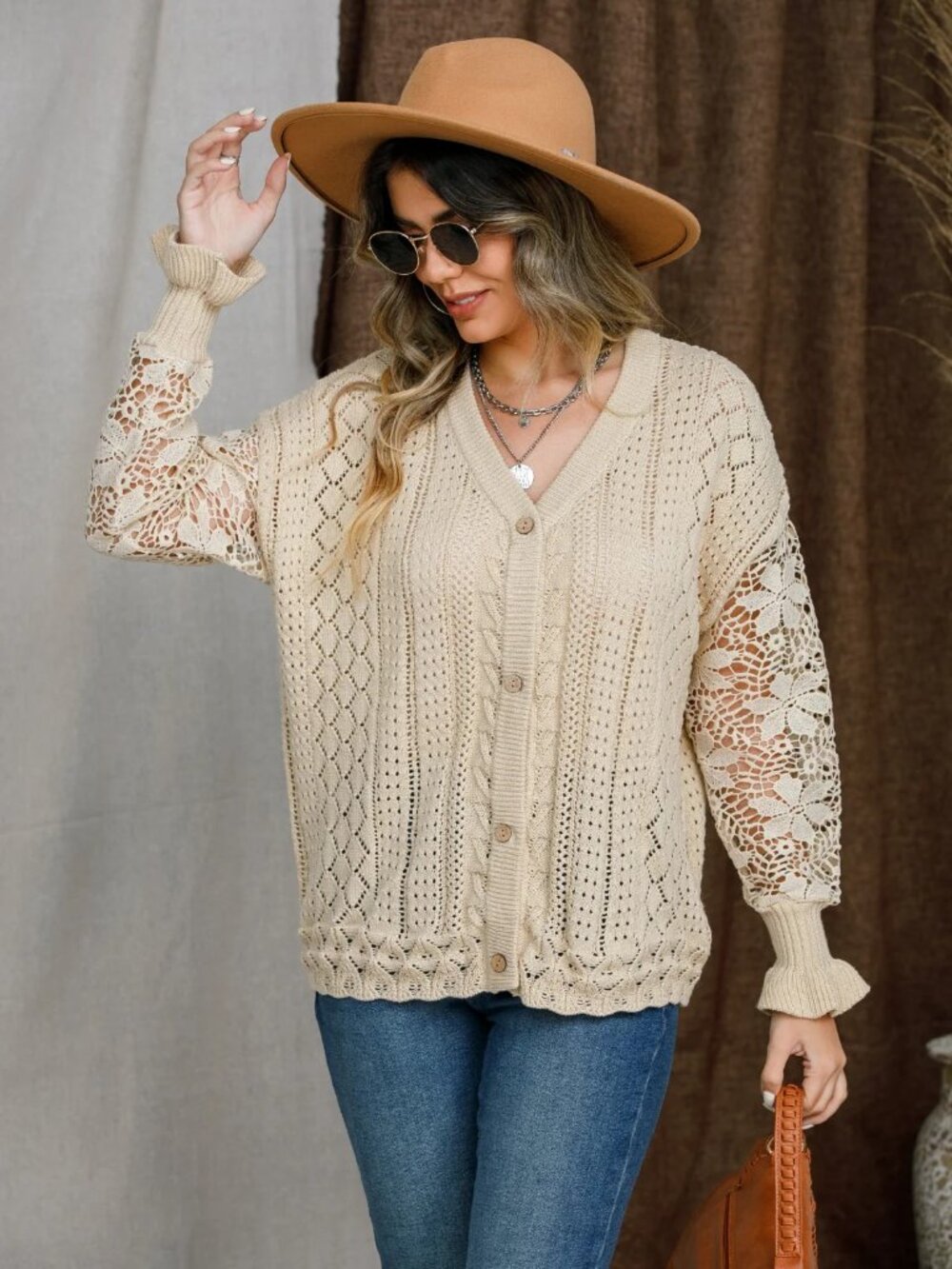 New Eyelet Lantern Boho  Cardigan